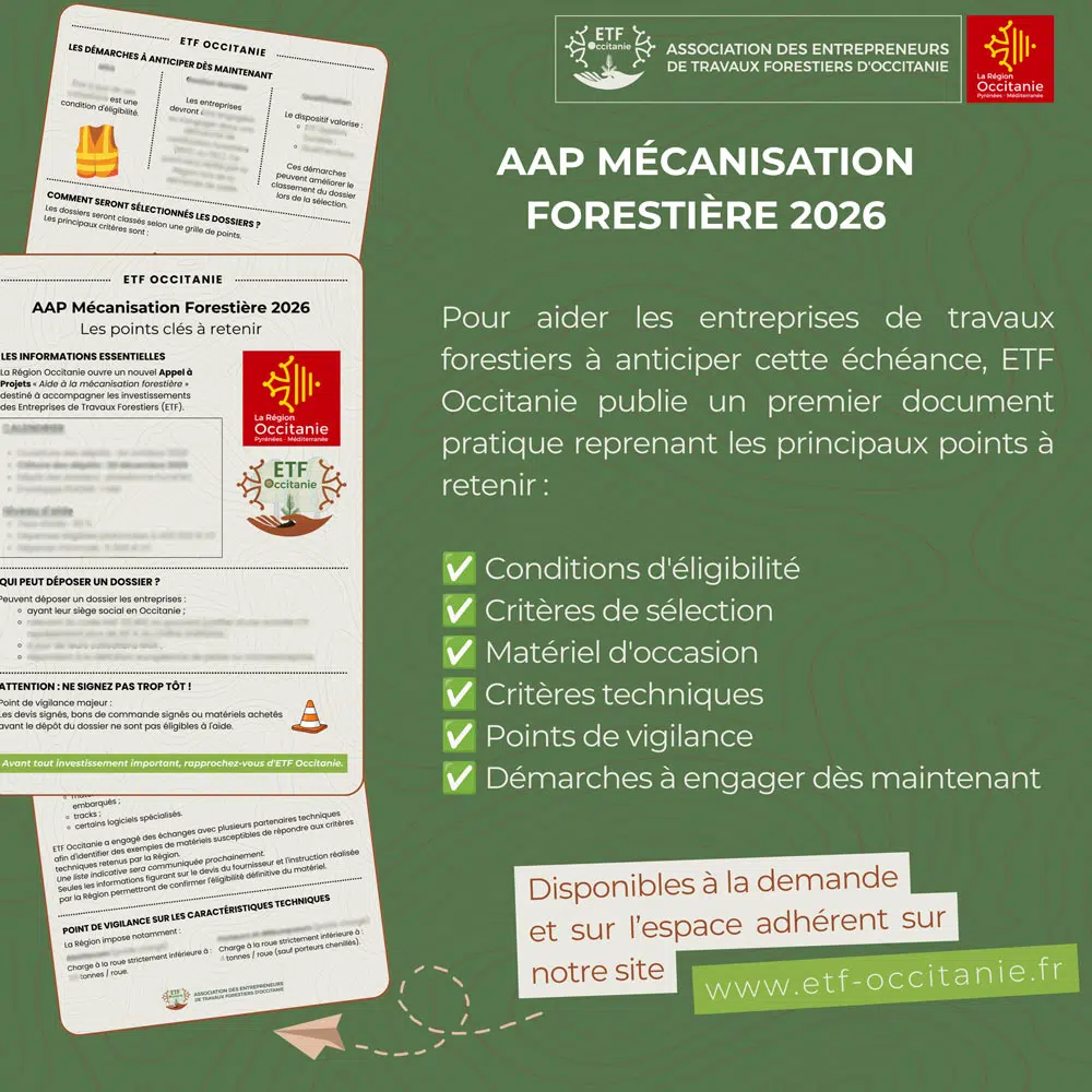 AAP MÉCANISATION FORESTIÈRE 2026 : préparez dès maintenant vos projets d'investissement